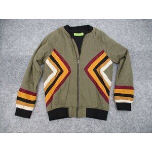 Rapsodia Womens Jacket Small Abstract Boho Green Orange Zipper Long Sleeves